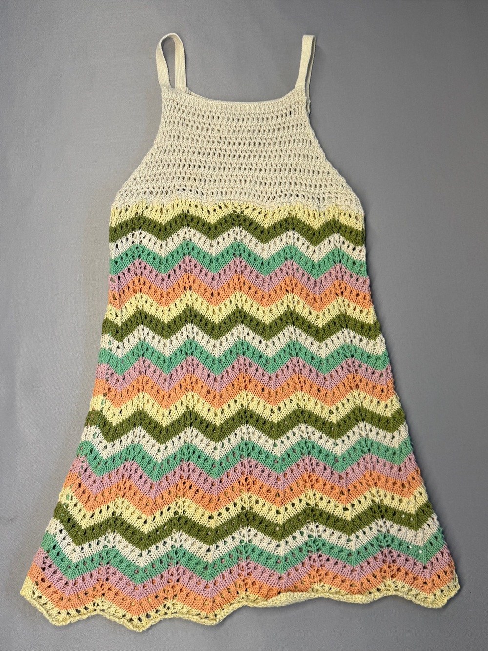 Zara Girls Crochet Chevron Knit Dress Pastel Boho Beach Coverup Size 11-12